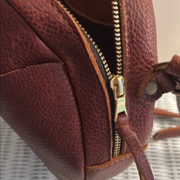 Portland Leather Brown Crossbody Bag with Circular Design - Picture 8 of 9